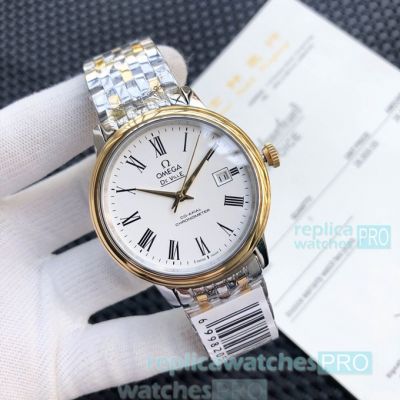 Replica Omega De Ville Date Watch 2-Tone White Dial 40mm